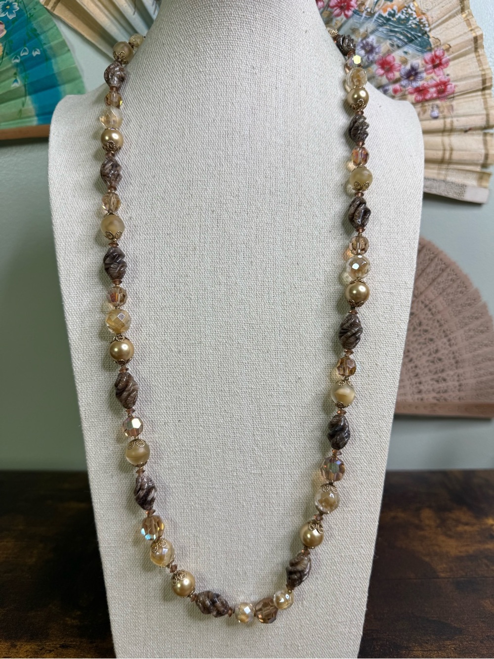 Vintage VENDOME Neutral Gold and Brown Beaded Necklace